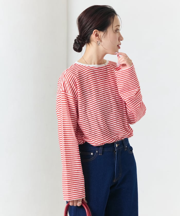 FREAK'S STORE/シアー ボーダー ロングスリーブ Tシャツ【限定