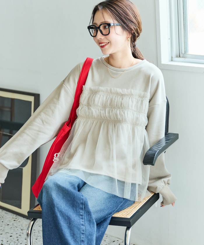 チュール ギャザー 重ね スウェット【限定展開】