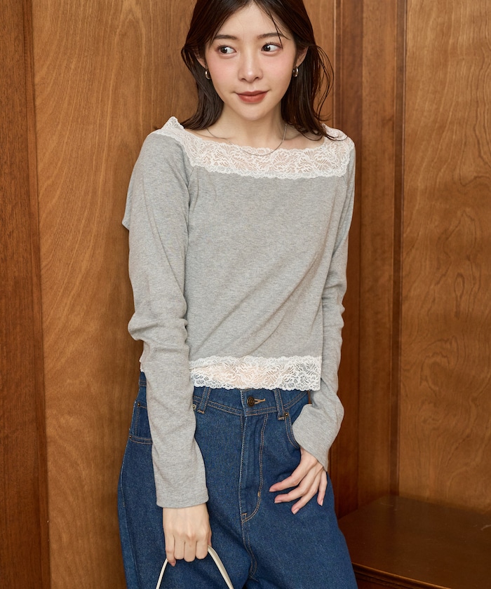 2way 襟 レース ロングスリーブ トップス【限定展開】