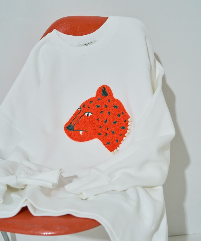 レオパード サガラ刺繍 パール 裏起毛 スウェット【限定展開】