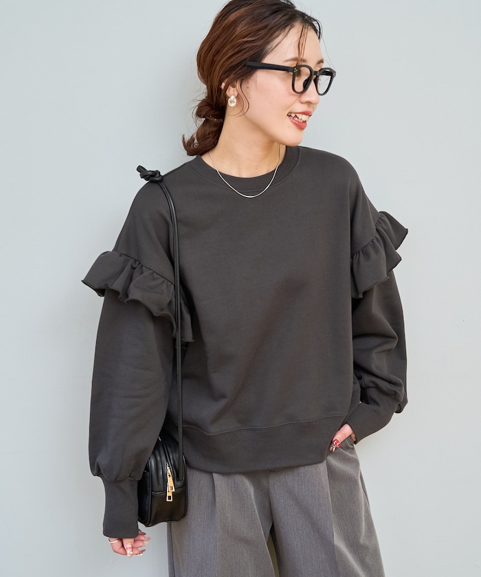 フリル ショルダー 裏毛 プルオーバー(スウェット)【限定展開】