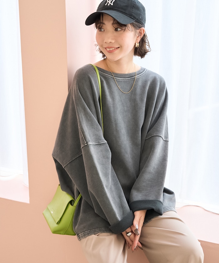 ビンテージ加工配色ルーズ裏毛トップス(スウェット)【限定展開】