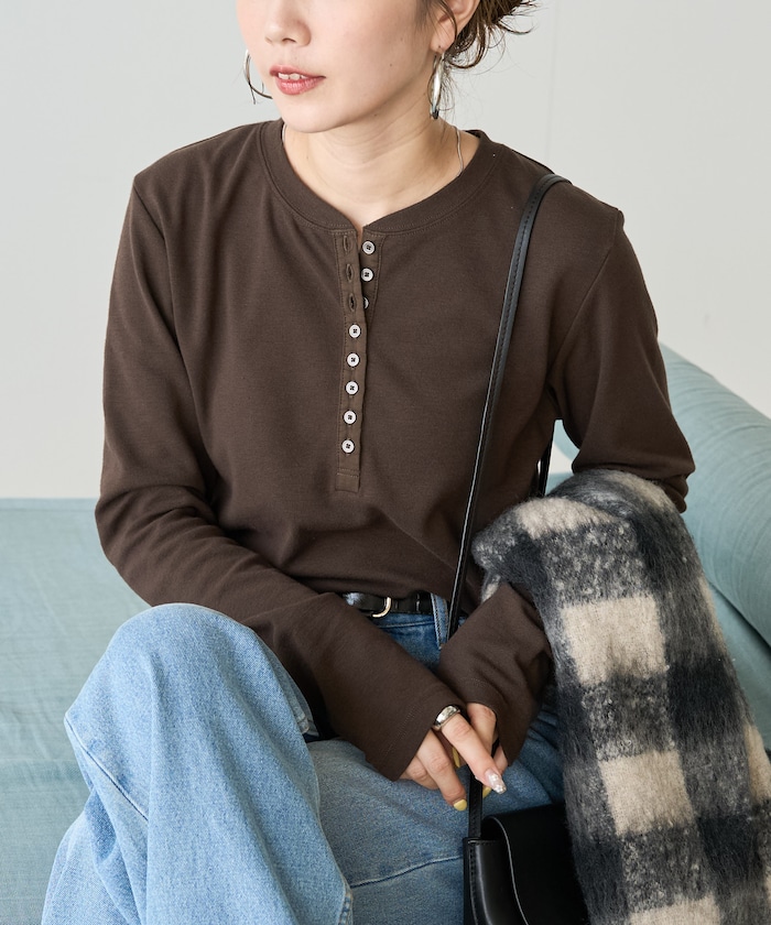 ヘビーウェイト ヘンリー ボタン ロングスリーブ Tシャツ【限定展開】