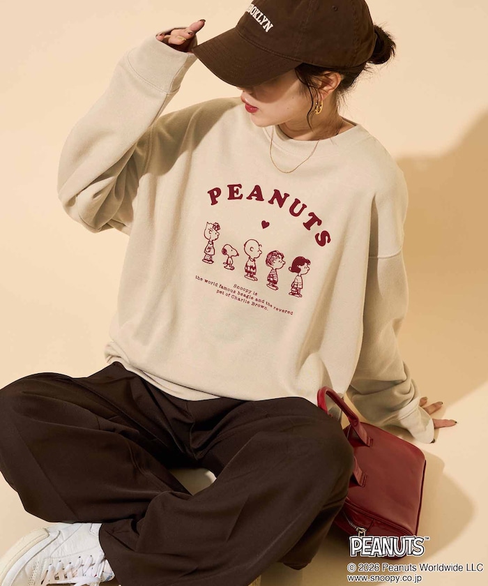 PEANUTS/ピーナッツ ハート フロッキー プリント スウェット【限定展開】