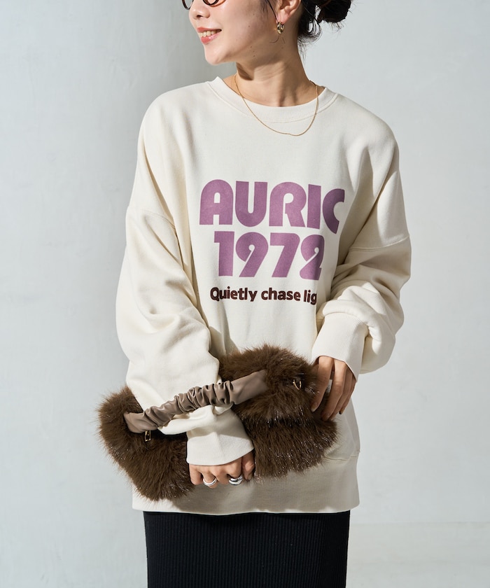 AURIC 植絨印花刷毛大學T
