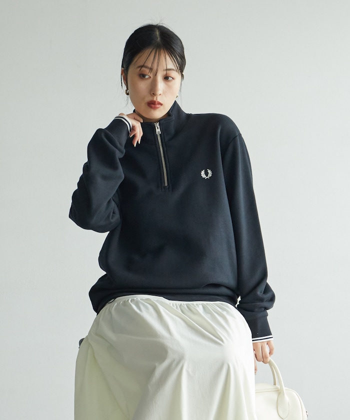 FRED PERRY/ワンポイント ロゴ 刺繍 ハーフジップ スウェット