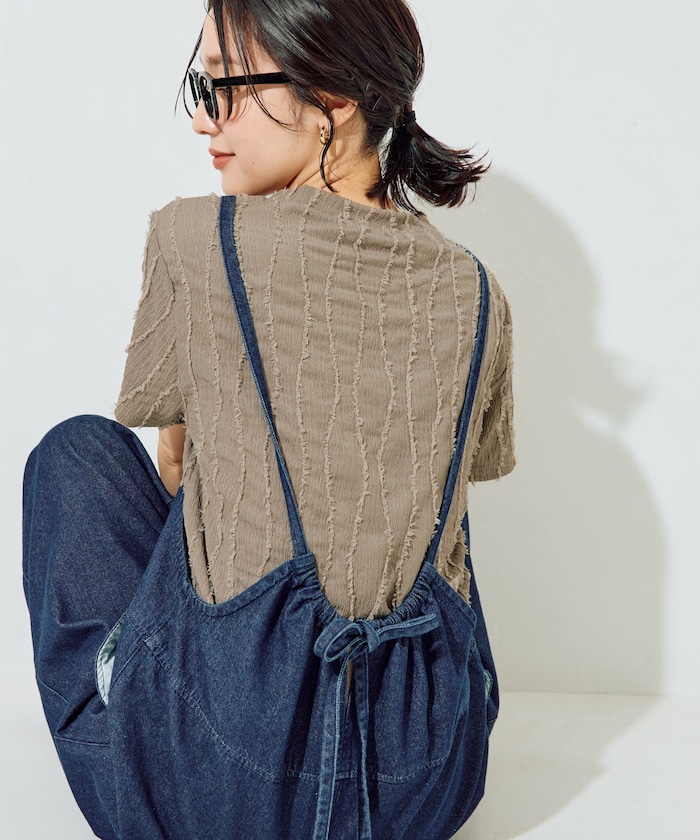 フリンジ ストライプ 半袖 トップス【限定展開】