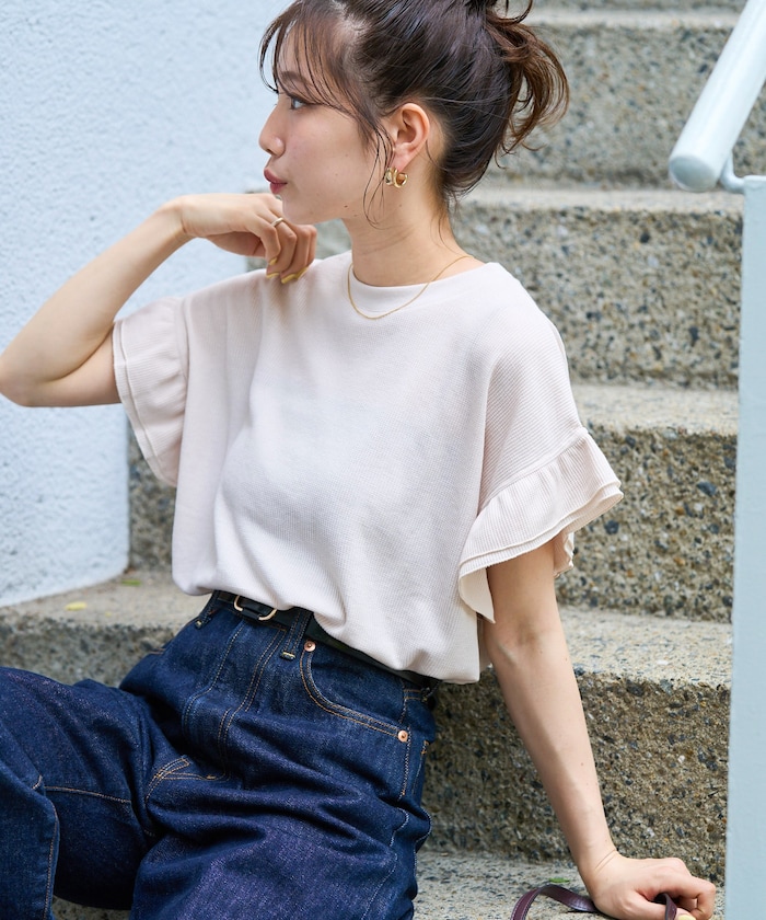 ライト ワッフル フリル 袖 トップス【限定展開】