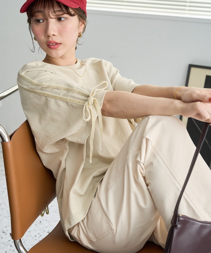 袖ベロアリボンライン半袖ラグランTシャツ【限定展開】