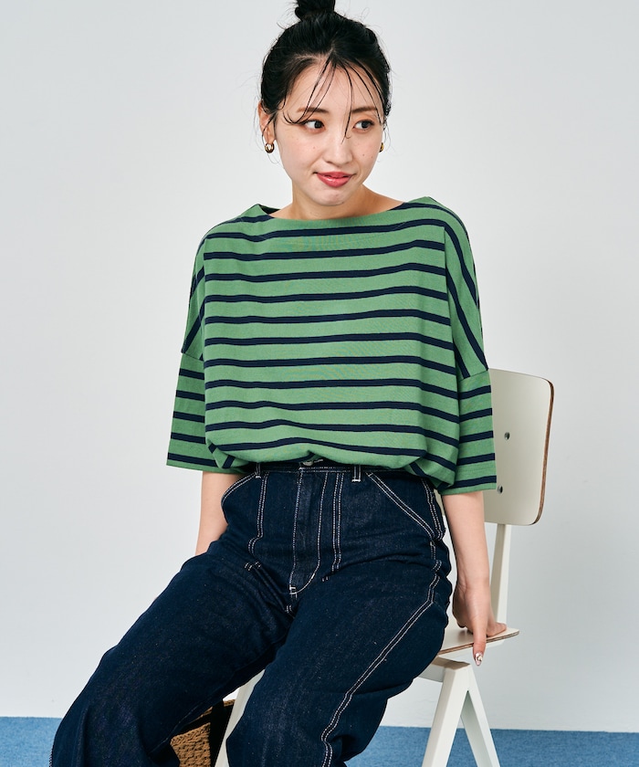 ボートネック バスク ボーダー 半袖 Tシャツ【限定展開】