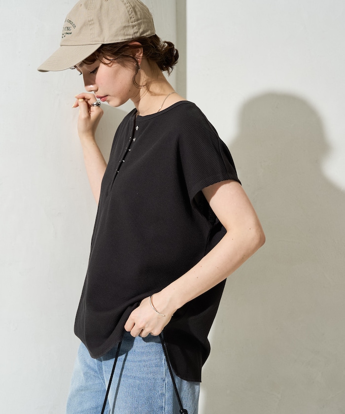 ミニ ワッフル ヘンリー ノースリーブ トップス【限定展開】