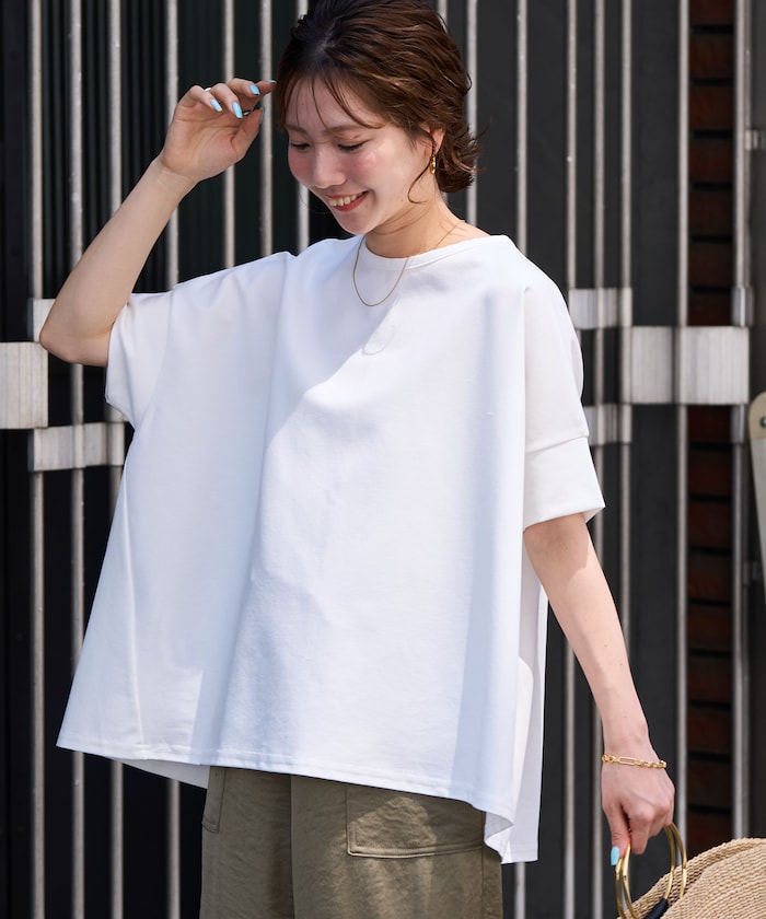 <接触冷感・セットアップ対応>クールタッチポンチドルマンスリーブ半袖トップス【限定展開】