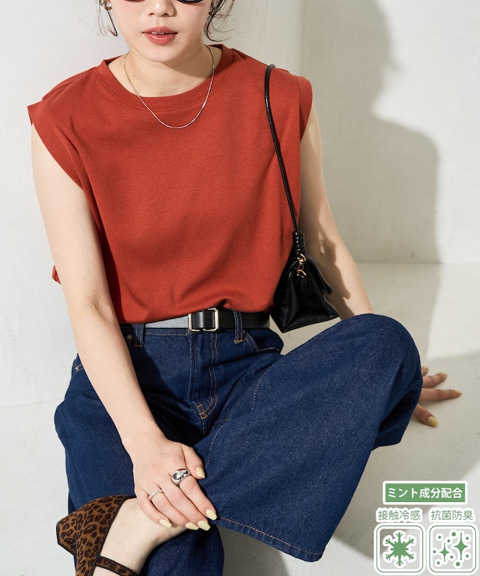 <抗菌防臭・接触冷感>MINT(ミント) クルーネック ノースリーブ Tシャツ【限定展開】