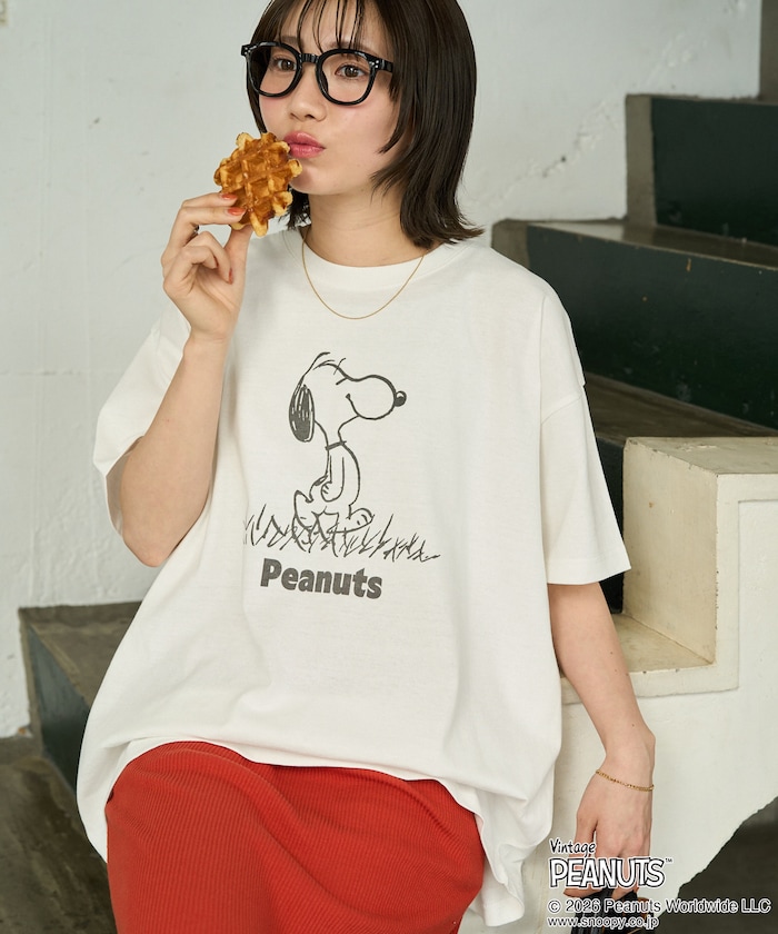別注/PEANUTS/ピーナッツ 前後1コマプリント半袖Tシャツ【限定展開】