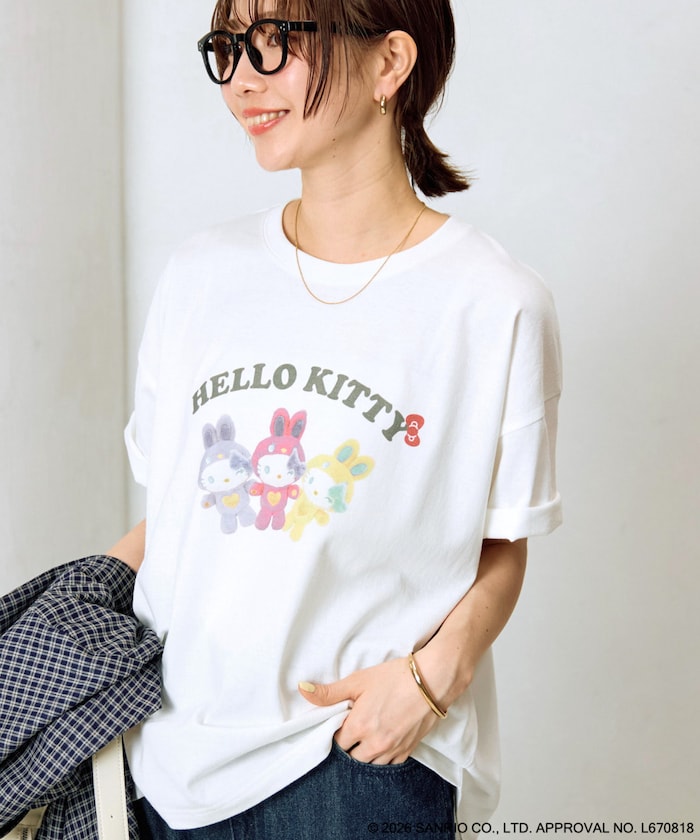 別注/うさぎ姿のHELLO KITTY/フロント プリント 半袖 Tシャツ【限定展開】