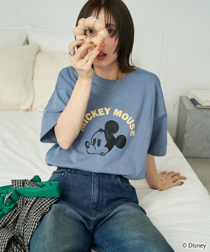 別注/Mickey Mouse/ミッキーマウス/フロッキープリントアーチ半袖Tシャツ【限定展開】