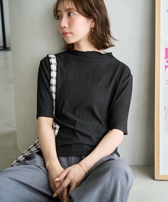 楊柳 スラッシュド ネック 半袖 プルオーバー【限定展開】