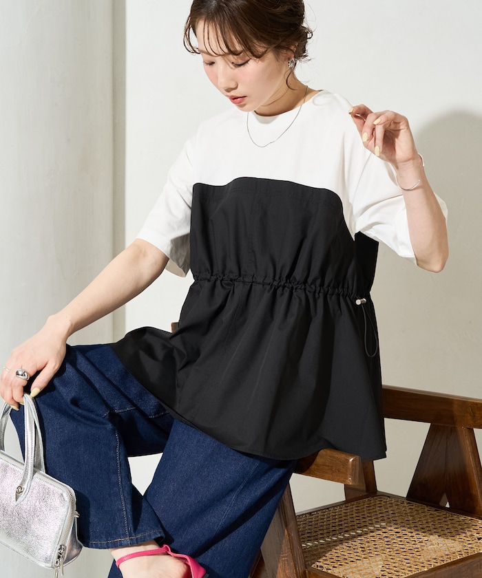 布帛 ドッキング ドロー コード 半袖 Tシャツ【限定展開】