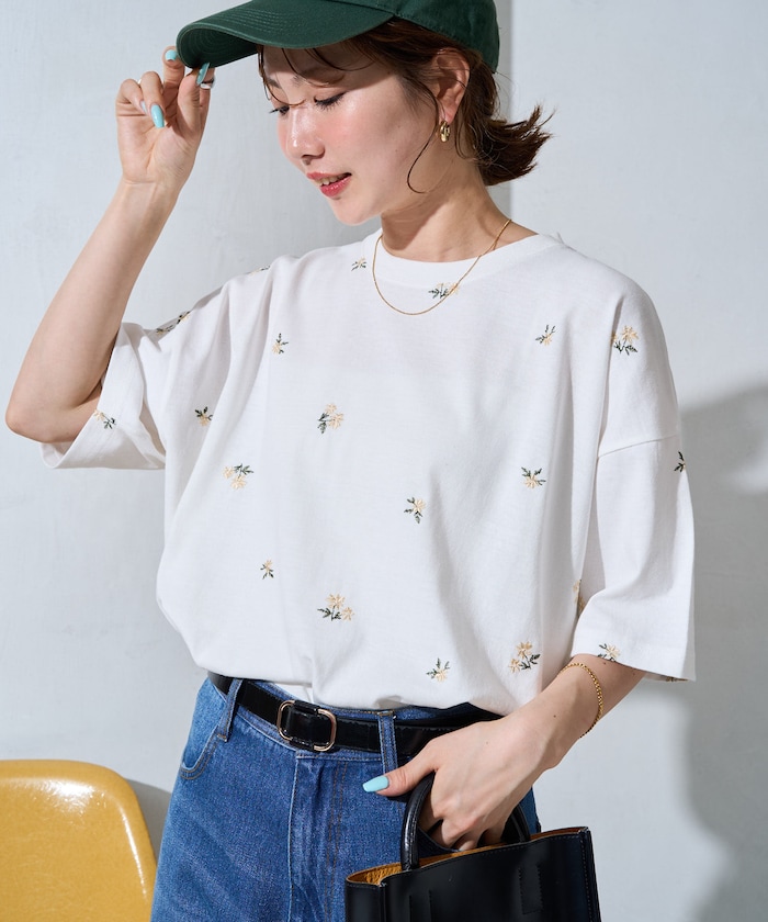 フラワー 刺繍 半袖 ビッグ Tシャツ【限定展開】