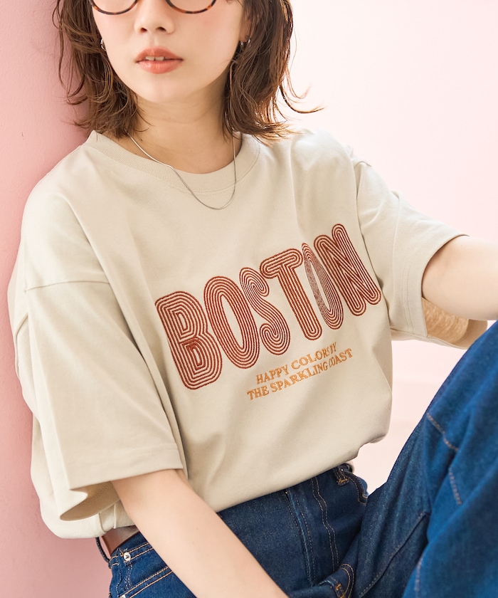 ぐるぐる BOSTON ロゴ 刺繍 半袖 Tシャツ【限定展開】