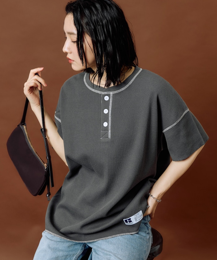 別注 ワッフル ヘンリー ネック 半袖 トップス【限定展開】