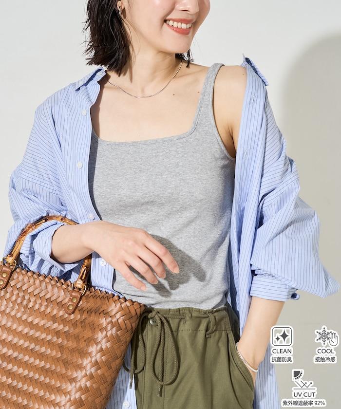 <抗菌防臭・接触冷感・UVカット>バンブー テレコ カップ付き タンクトップ【限定展開】