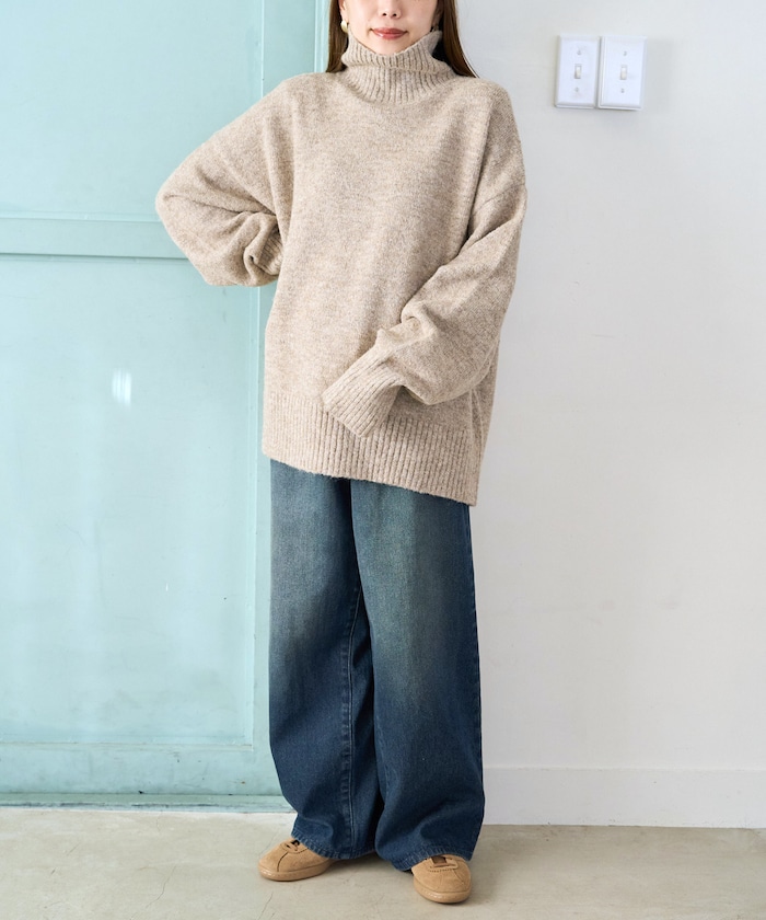 【おおらか】everyone タートルネックリブニット 高レビュー/洗える/S-3L】ちくちくしにくい なめらか リブタートル