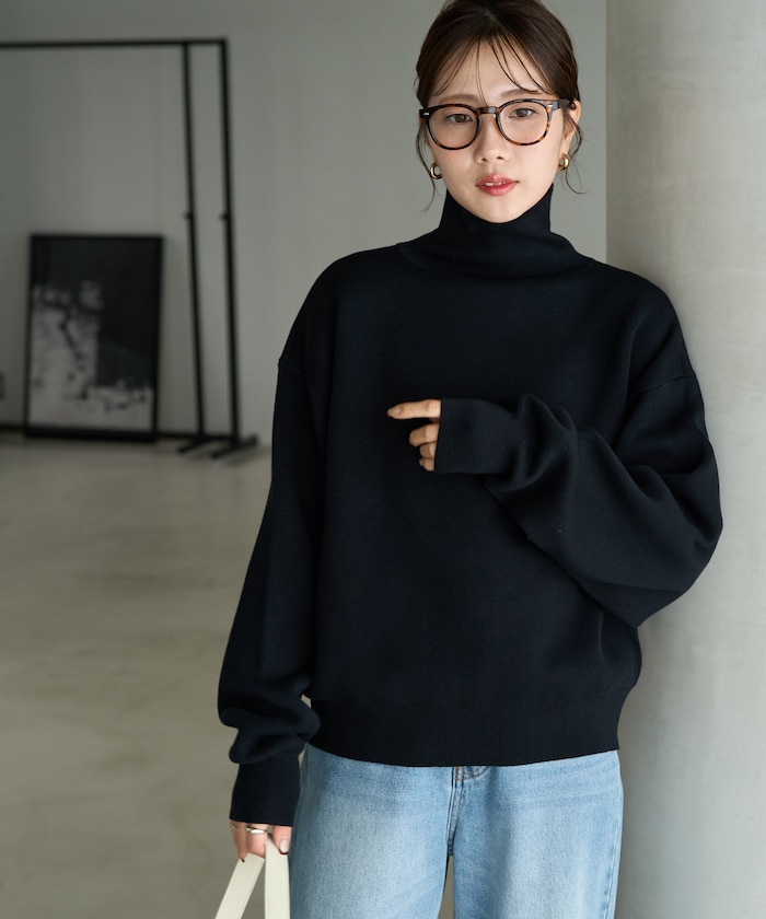 裏起毛 ニット タートル プルオーバー【限定展開】
