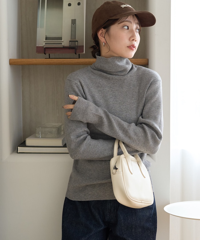 <温活(吸湿発熱)> リブ タートルネック ニット プルオーバー【限定展開】
