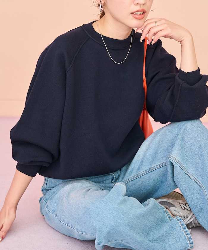 FREAK'S STORE/スウェット ライク ラグラン ショート ニット プル