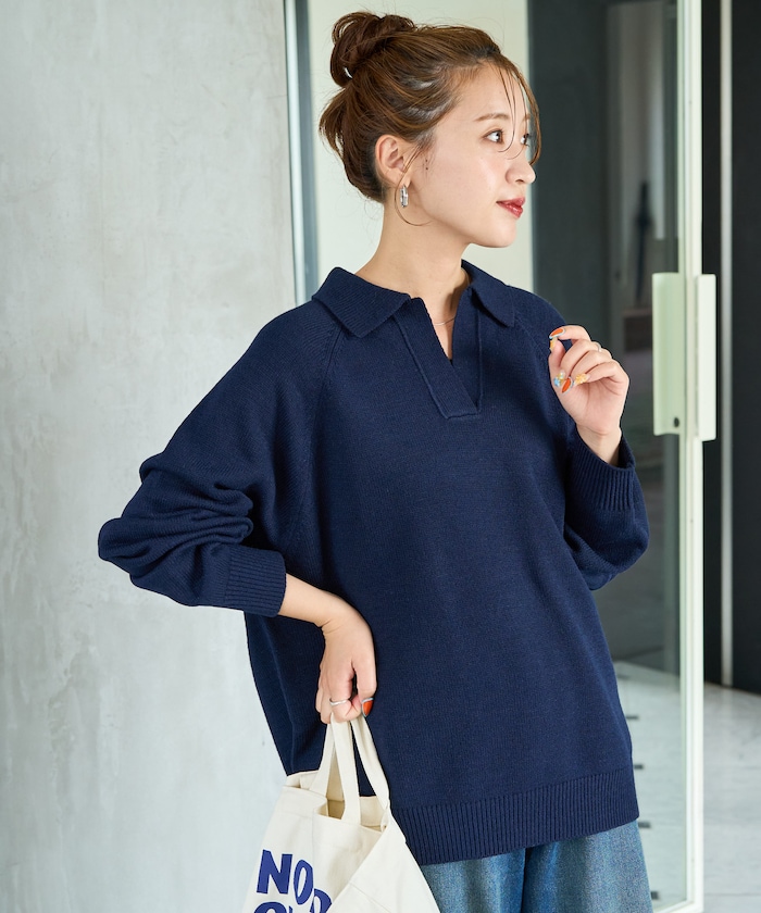 ポロ襟 スキッパー ニット プルオーバー【限定展開】
