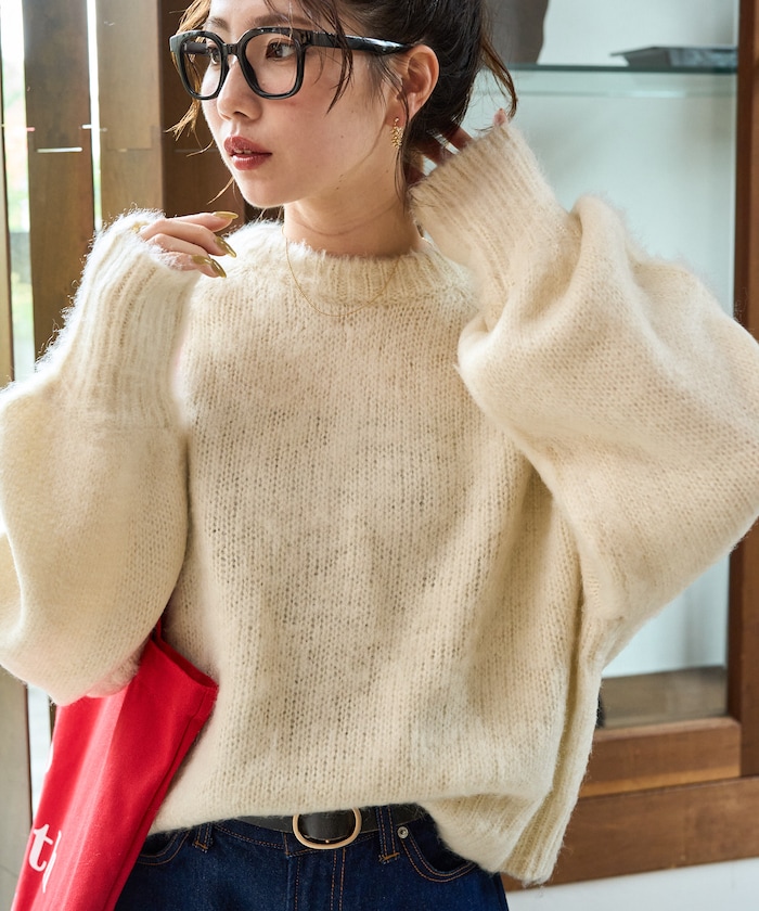 カラー シャギー ニット ショート プルオーバー【限定展開】