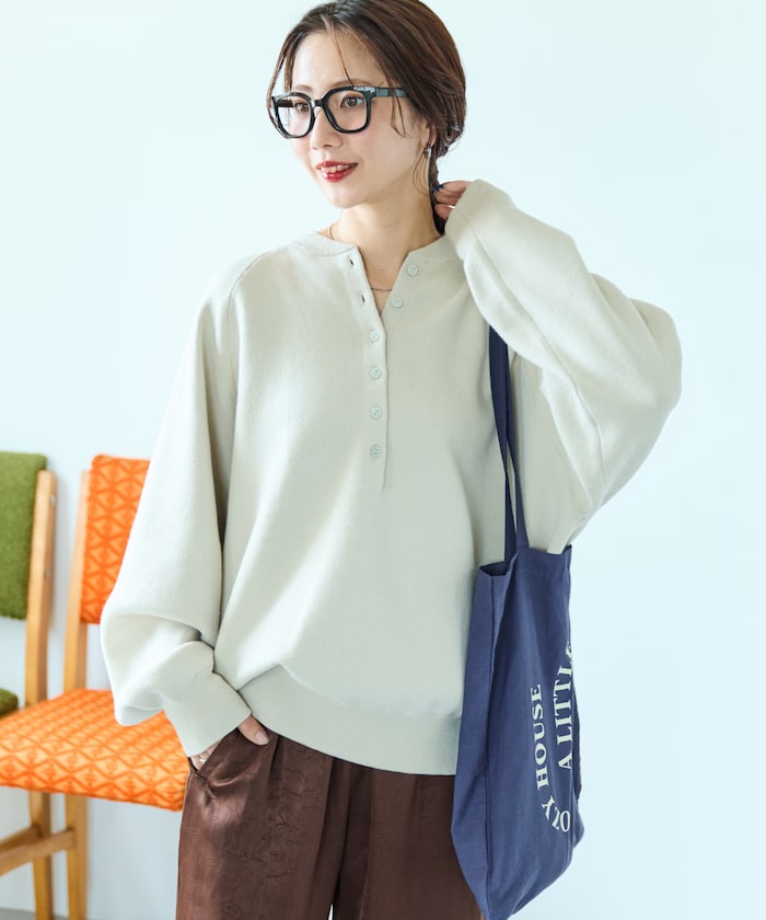 【FREAK'S STORE】 スウェットライク ヘンリーネック ニット プルオーバー【限定展開】 female 【FREAK'S STORE】 スウェットライク ヘンリーネック ニット プルオーバー【限定展開】 female