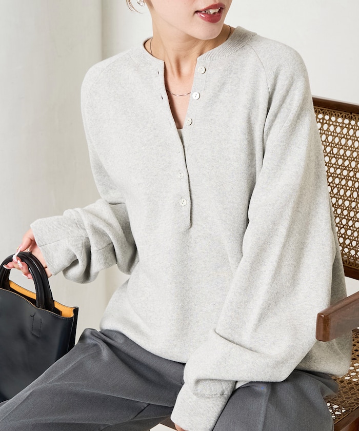 【FREAK'S STORE】 スウェットライク ヘンリーネック ニット プルオーバー【限定展開】 female 【FREAK'S STORE】 スウェットライク ヘンリーネック ニット プルオーバー【限定展開】 female