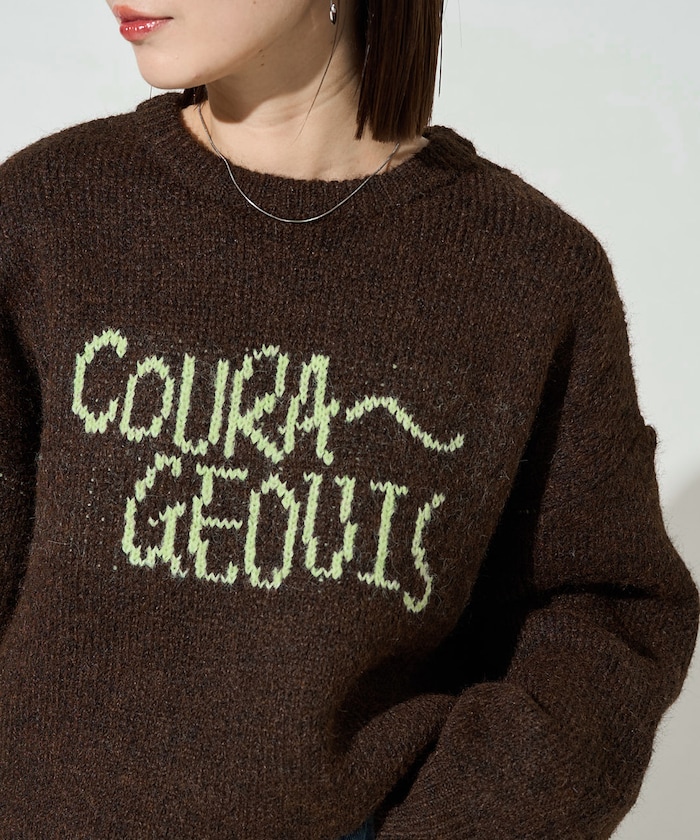 配色 ロゴ ジャガード シャギー ニット【限定展開】