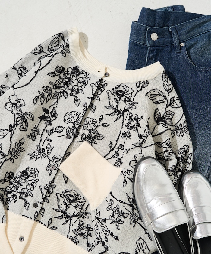 ニュアンス ボタニカル ジャガード 2WAY ニット (カーディガン・プルオーバー)【限定展開】