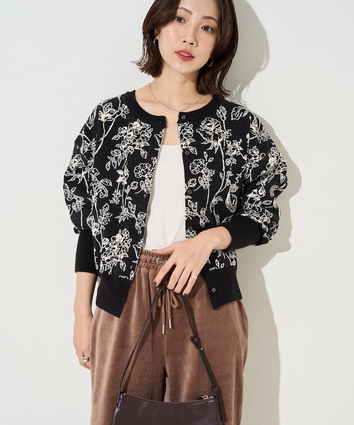 ニュアンス ボタニカル ジャガード 2WAY ニット (カーディガン・プルオーバー)【限定展開】