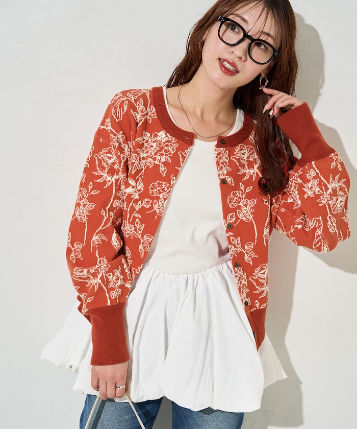 ニュアンス ボタニカル ジャガード 2WAY ニット (カーディガン・プルオーバー)【限定展開】