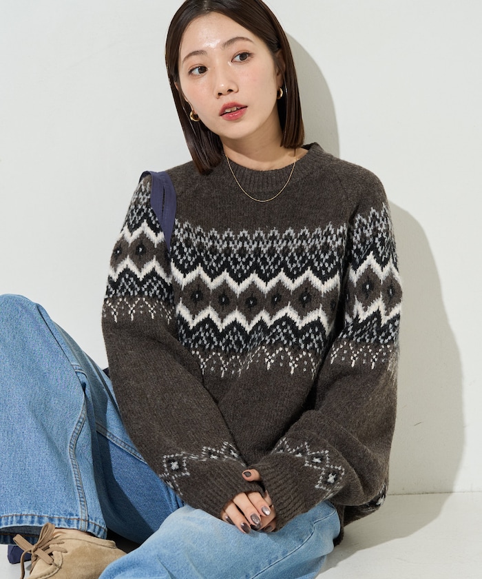 ノルディック柄 オーバー ニット プルオーバー【限定展開】