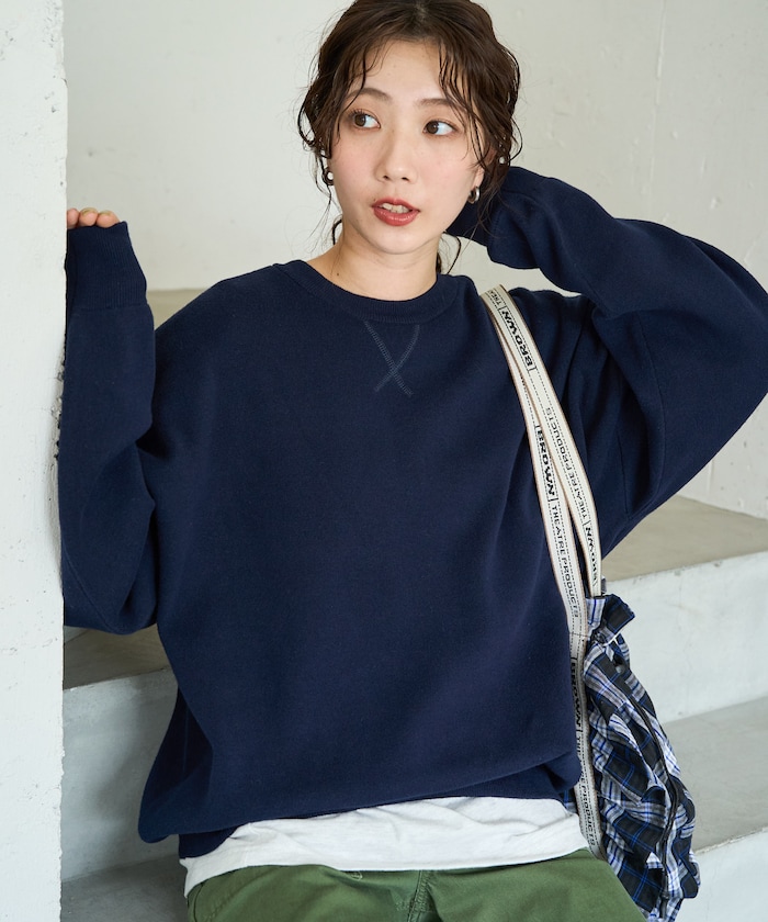 <選べる着丈>カラー スウェットライク ニット プルオーバー【限定展開】