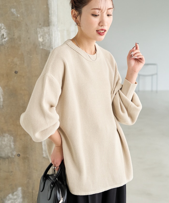 片畦 ラウンド コットン ニット プルオーバー【限定展開】