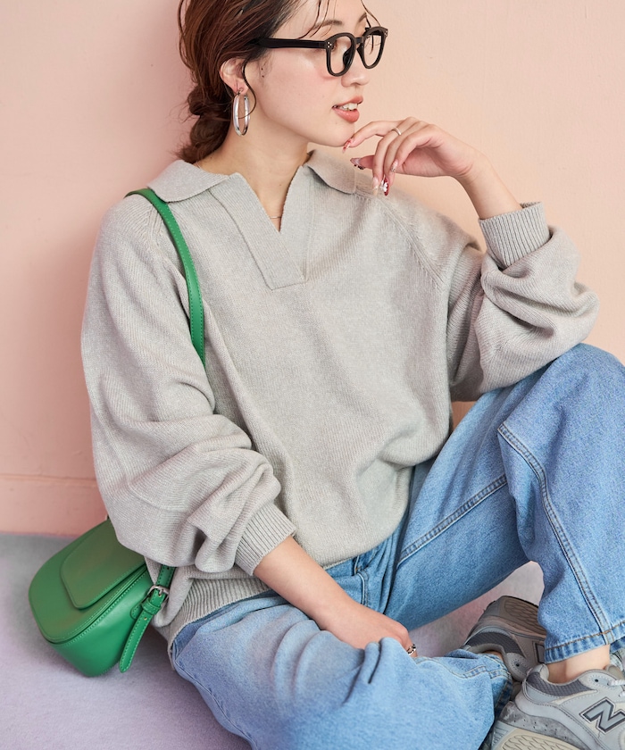 ポロ襟 スキッパー ニット プルオーバー【限定展開】