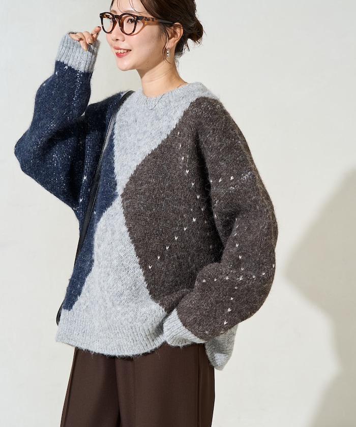 アーガイル シャギー ニット プルオーバー【限定展開】