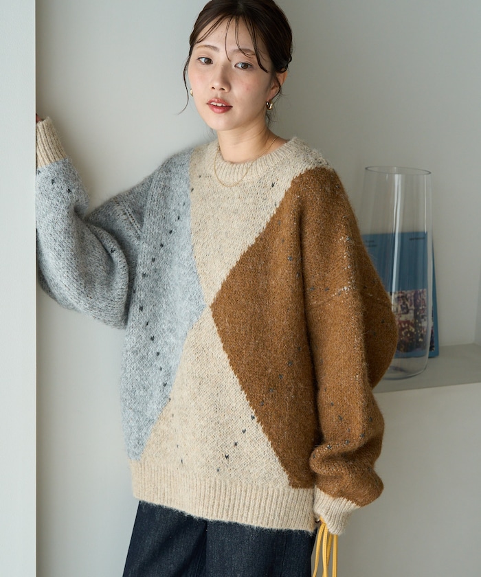 アーガイル シャギー ニット プルオーバー【限定展開】