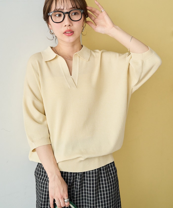 半袖ポロ襟スキッパーサマーニット【限定展開】