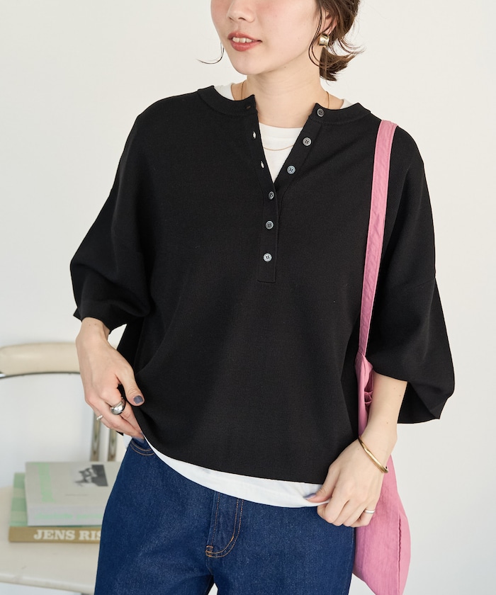 ヘンリーボタン半袖ニットTEE【限定展開】