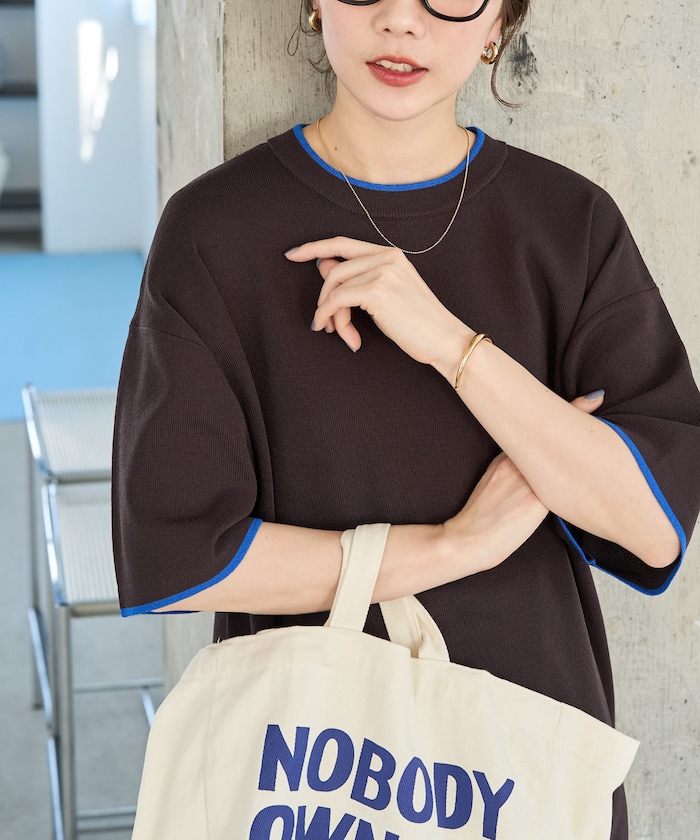 配色ライン半袖ニットTEE【限定展開】