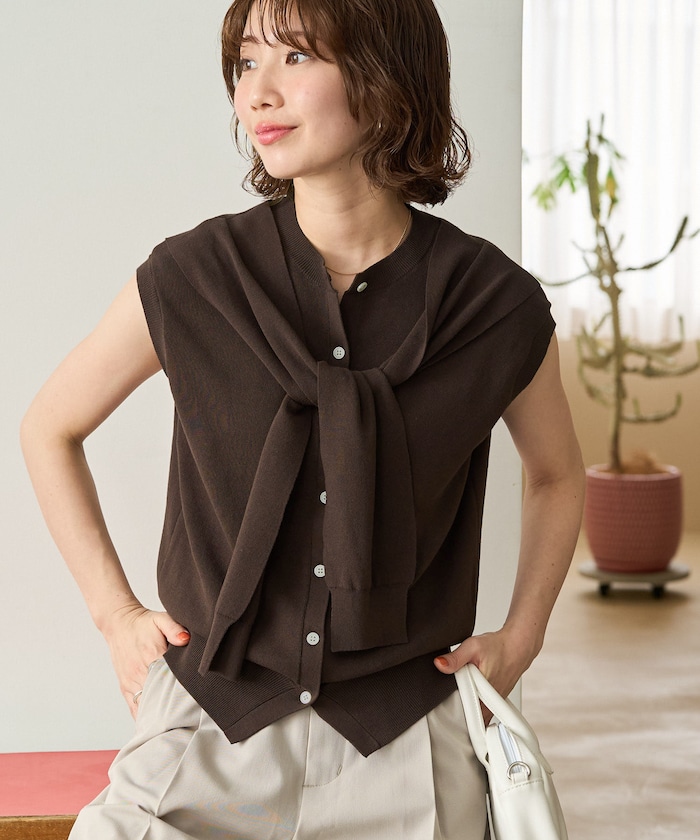 肩掛けフェイクショールニットトップス【限定展開】