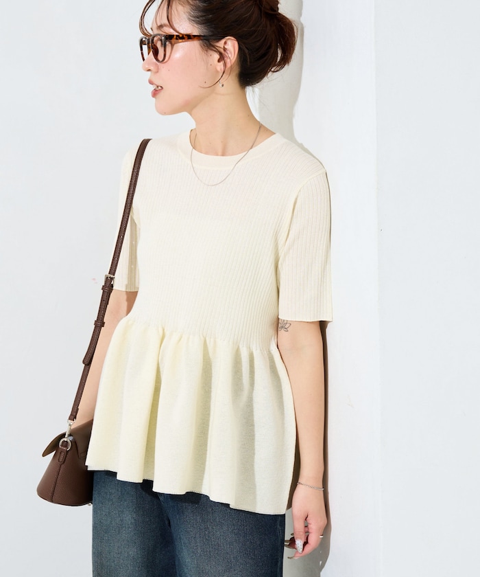 サマーニット半袖ペプラムトップス【限定展開】