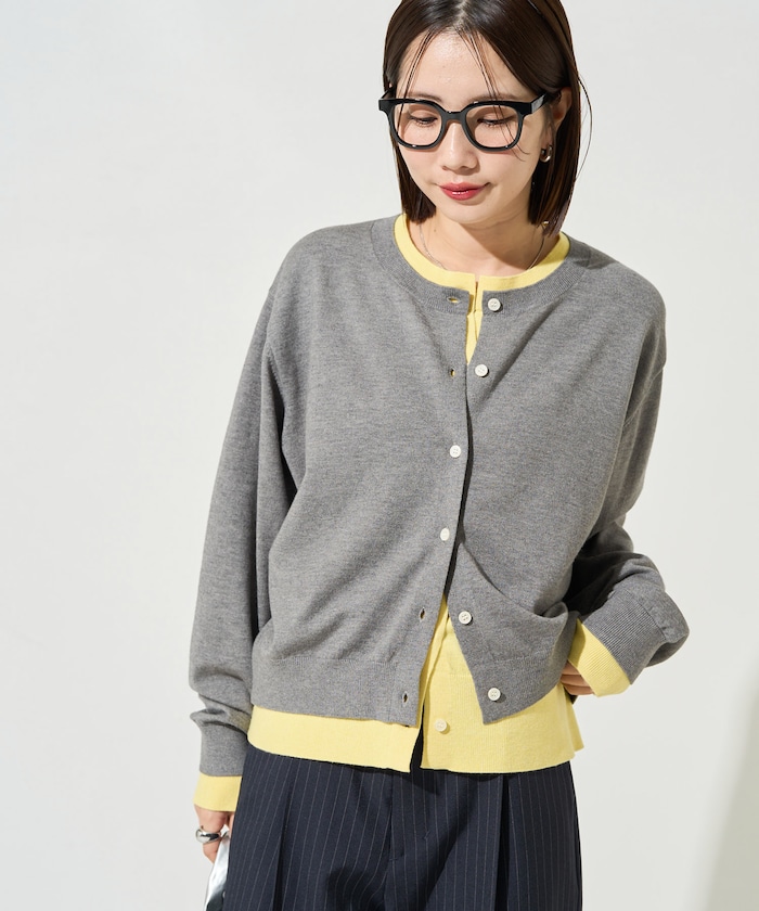 レイヤード 配色 ボタン カーディガン【限定展開】